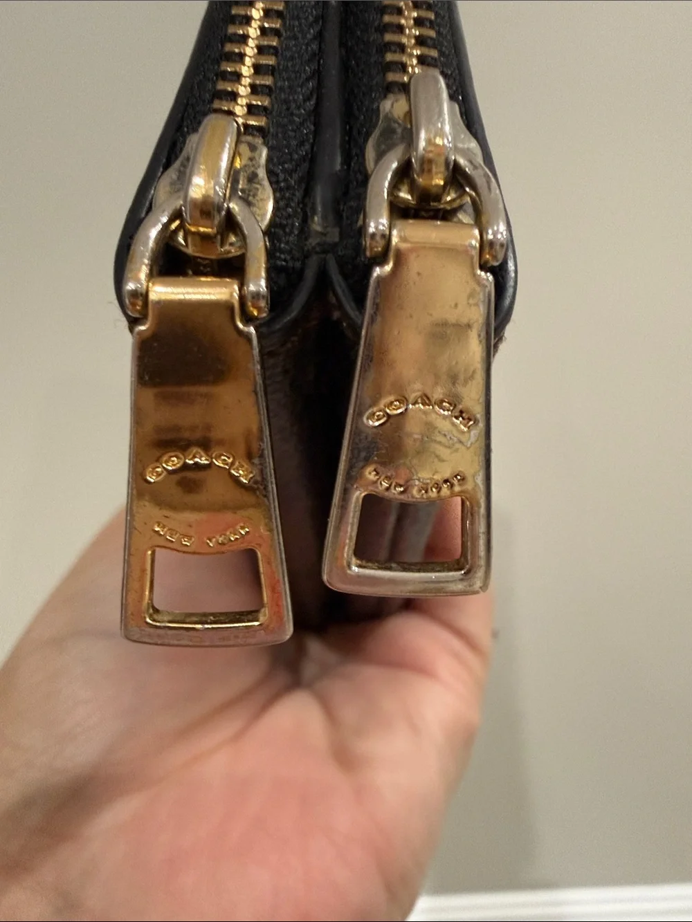 Coach Brown Signature Zip Wallet with Gold Accent